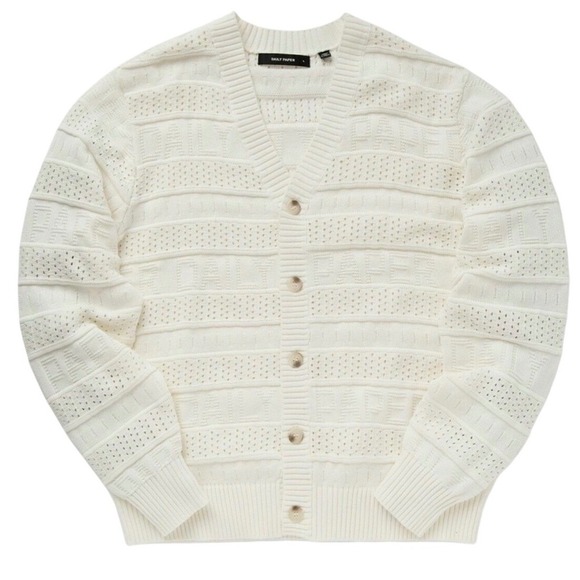 Daily Paper Other - $196 Daily Paper Rajih Cotton All Over Logo Pointelle Knit Cardigan Mens L White